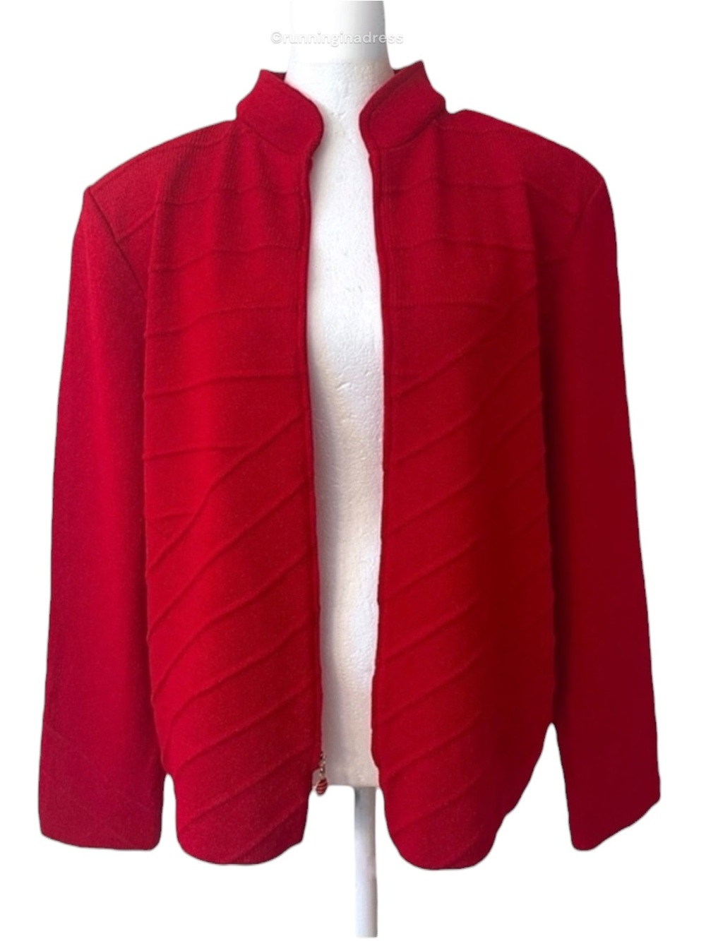 St John Collection Red Santana Knit Zip Jacket 12 Vintage Marie Gray Mock Neck - Picture 4 of 15